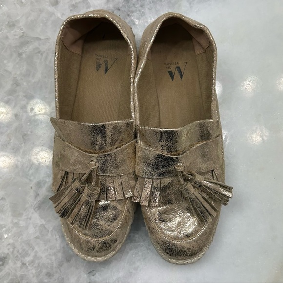 Vanessa Wu, Gold, Loafers, Flats, w Tassle/Fringe, White Sole, Size 39 - Picture 8 of 8